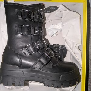 Buffalo Aspha Bike Hi Vegan Nappa Black Combat Boots SOLD OUT